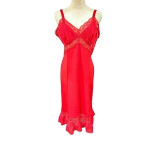 Vintage Movie Star Coral Slip Dress Lingerie Sexy Nightgown Sz 36 Charmode Lace